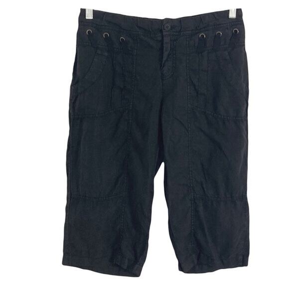 NWOT XCVI Pants M Black Cropped Capri Silver-Rings&Laces Pocket Zip ElasticWaist - Picture 1 of 8